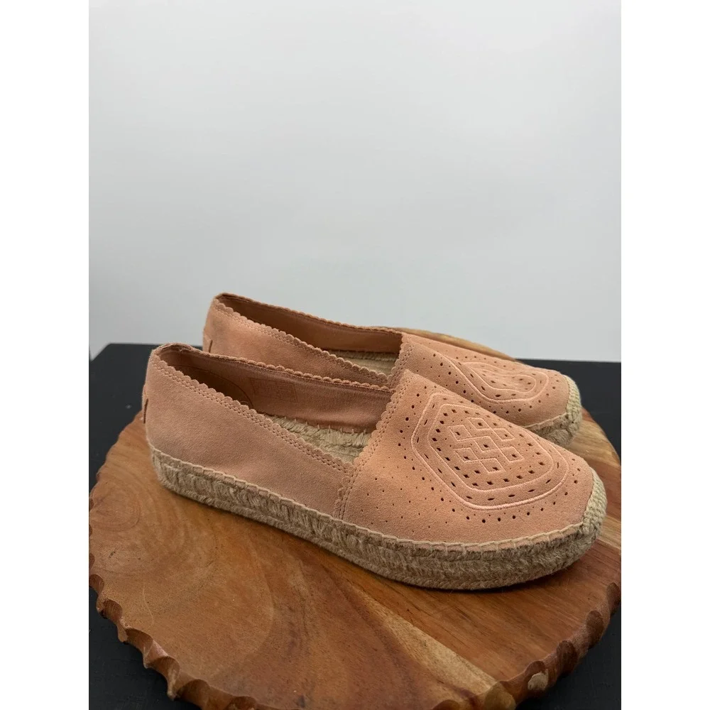UGG Heidi Espadrille Flat Women 9 Peach Suede Laser Cut Scalloped 1100981